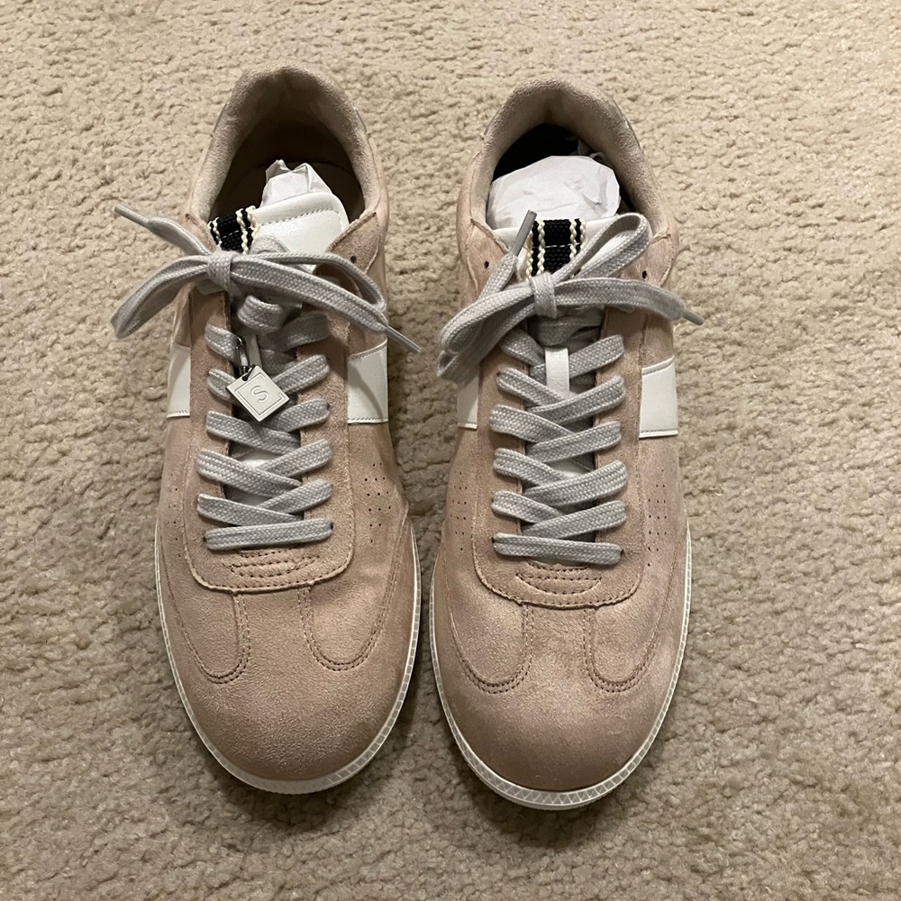 NWT. Really cute Shu Shop taupe suede tennis shoes. Bought in NC, too small.